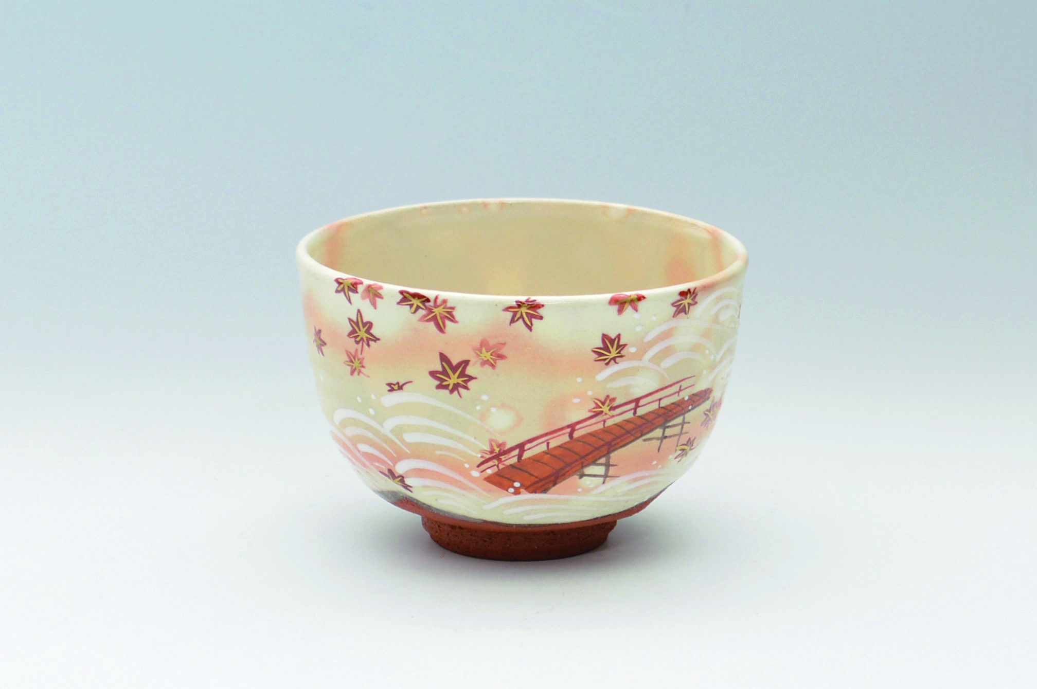 茶碗　色絵　橋に紅葉　加藤永山　化粧箱