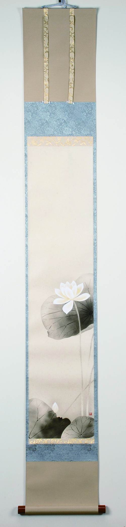 7－305軸堅物　白蓮の図　酒井抱一画写　上村米重画