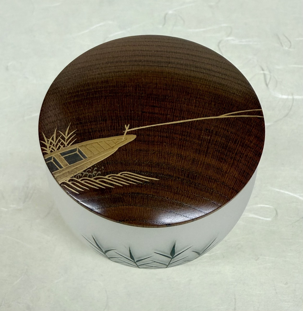 硝子茶器　曳舟蒔絵　竹中治峰　桐箱