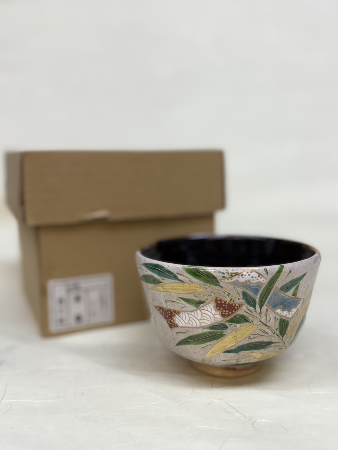 茶碗　灰釉　掛分　七夕　中村良二　桐箱