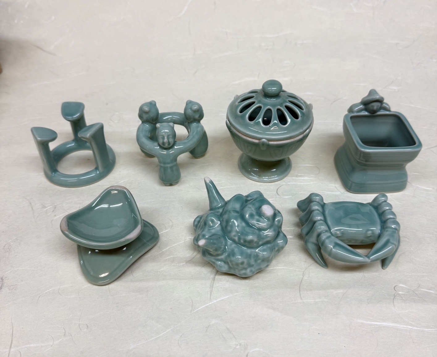 ◆古物◆七種蓋置　青磁　紙箱