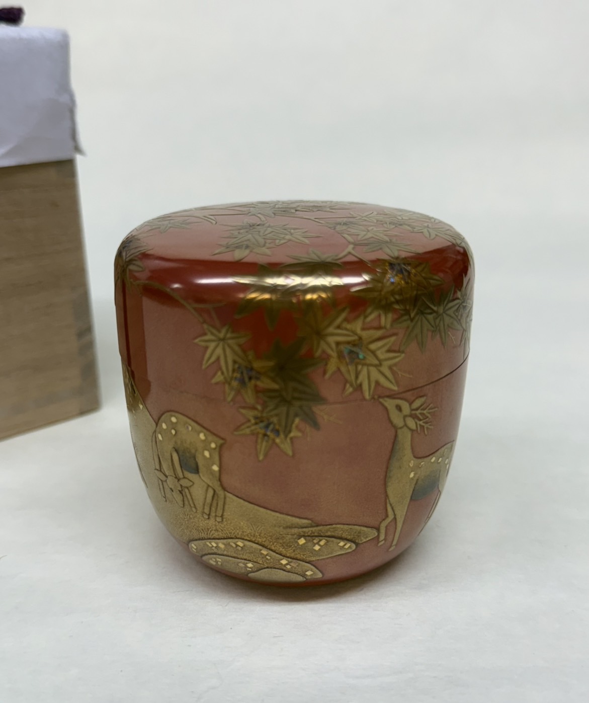 ◆新古品◆大棗　紅葉に鹿　平安象彦　桐箱