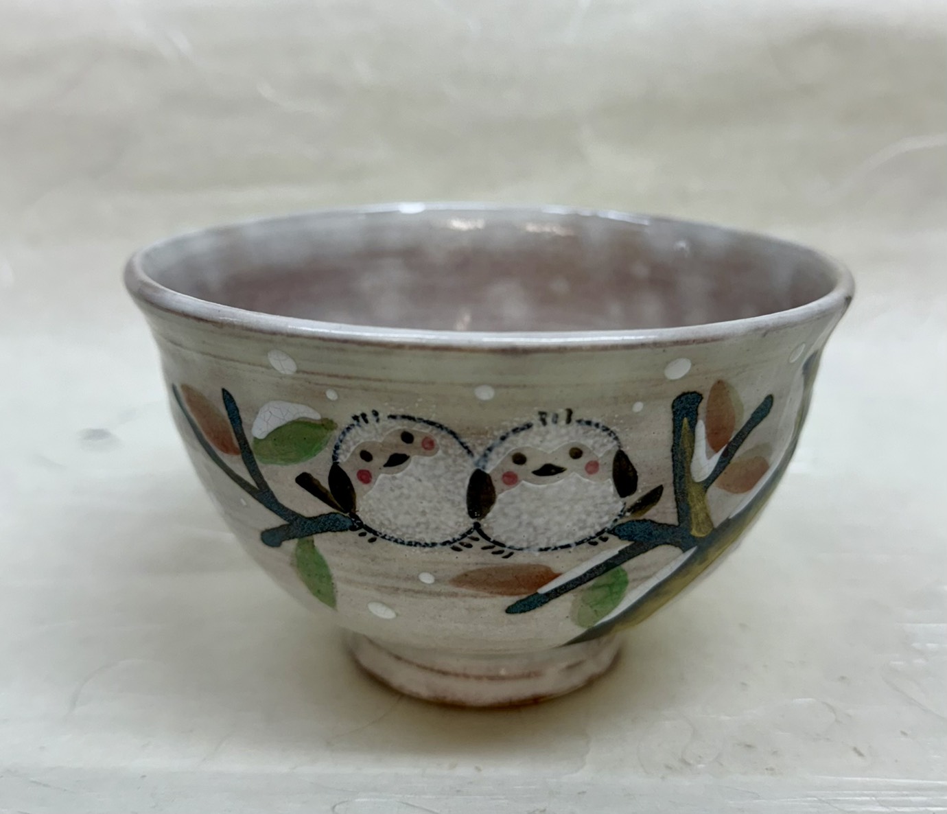 茶碗　粉引　シマエナガ　清和窯　紙箱