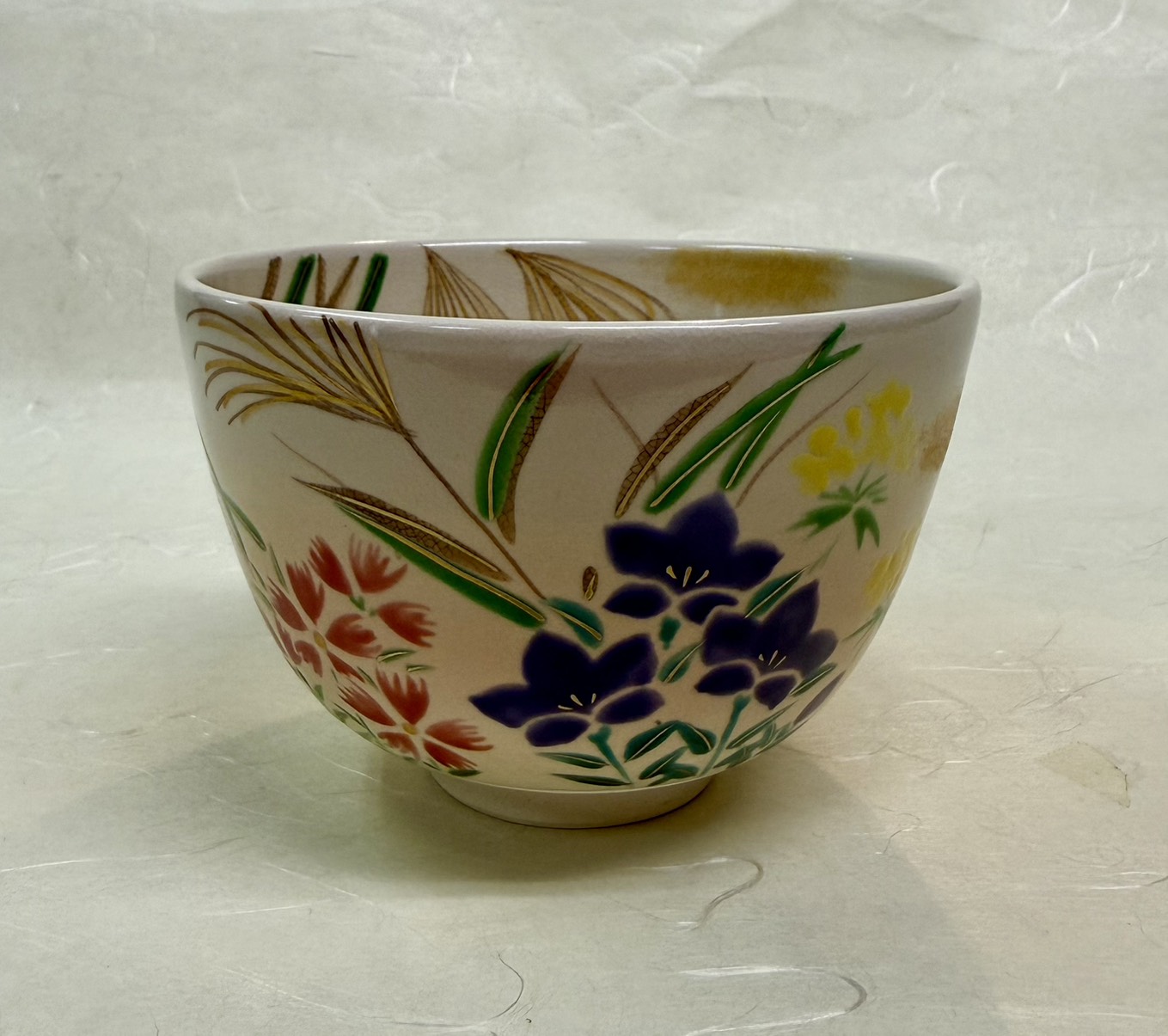 茶碗　色絵　秋草　加藤起楽　紙箱