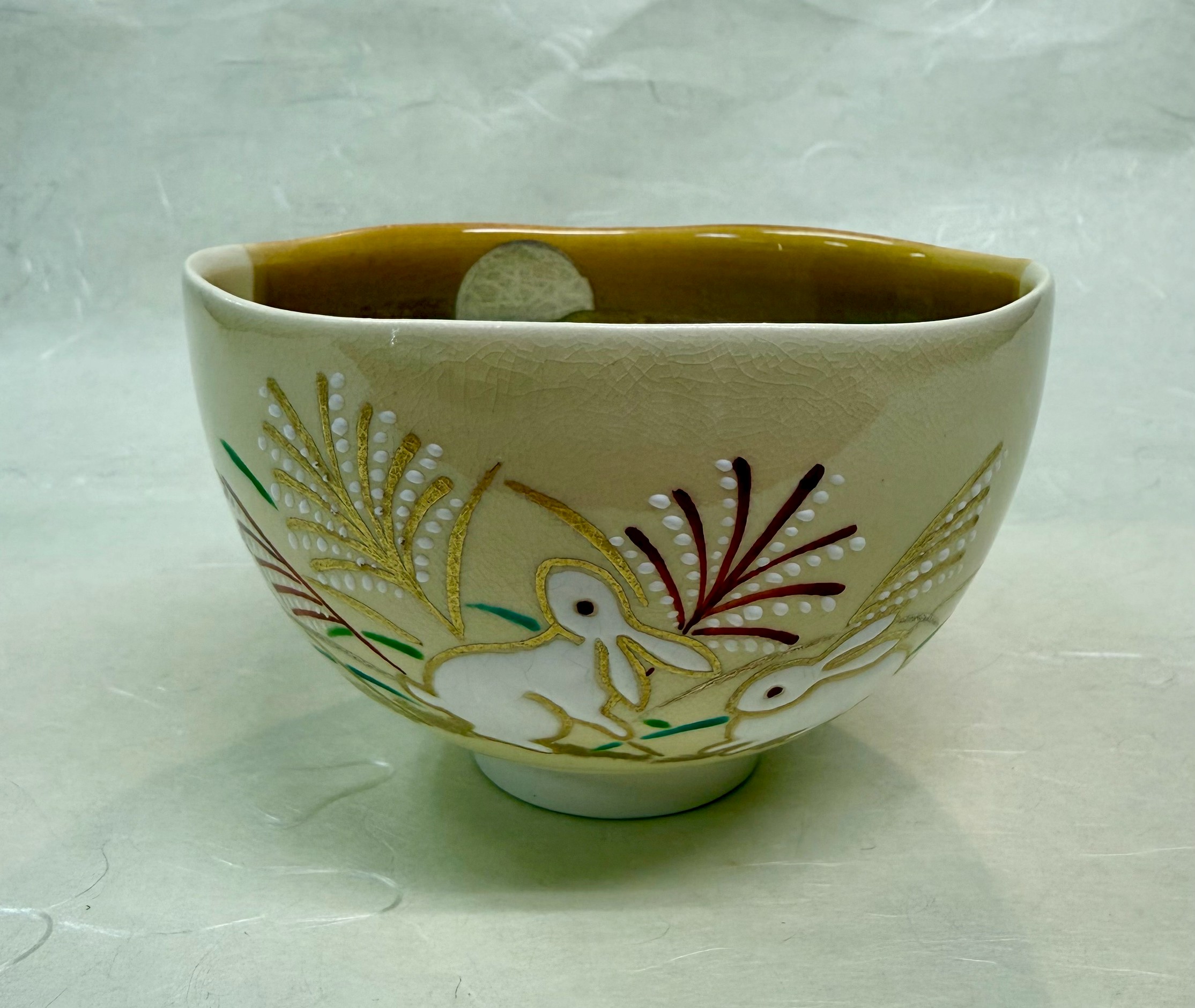 茶碗　掛分色絵　月に兎　新井京華　桐箱