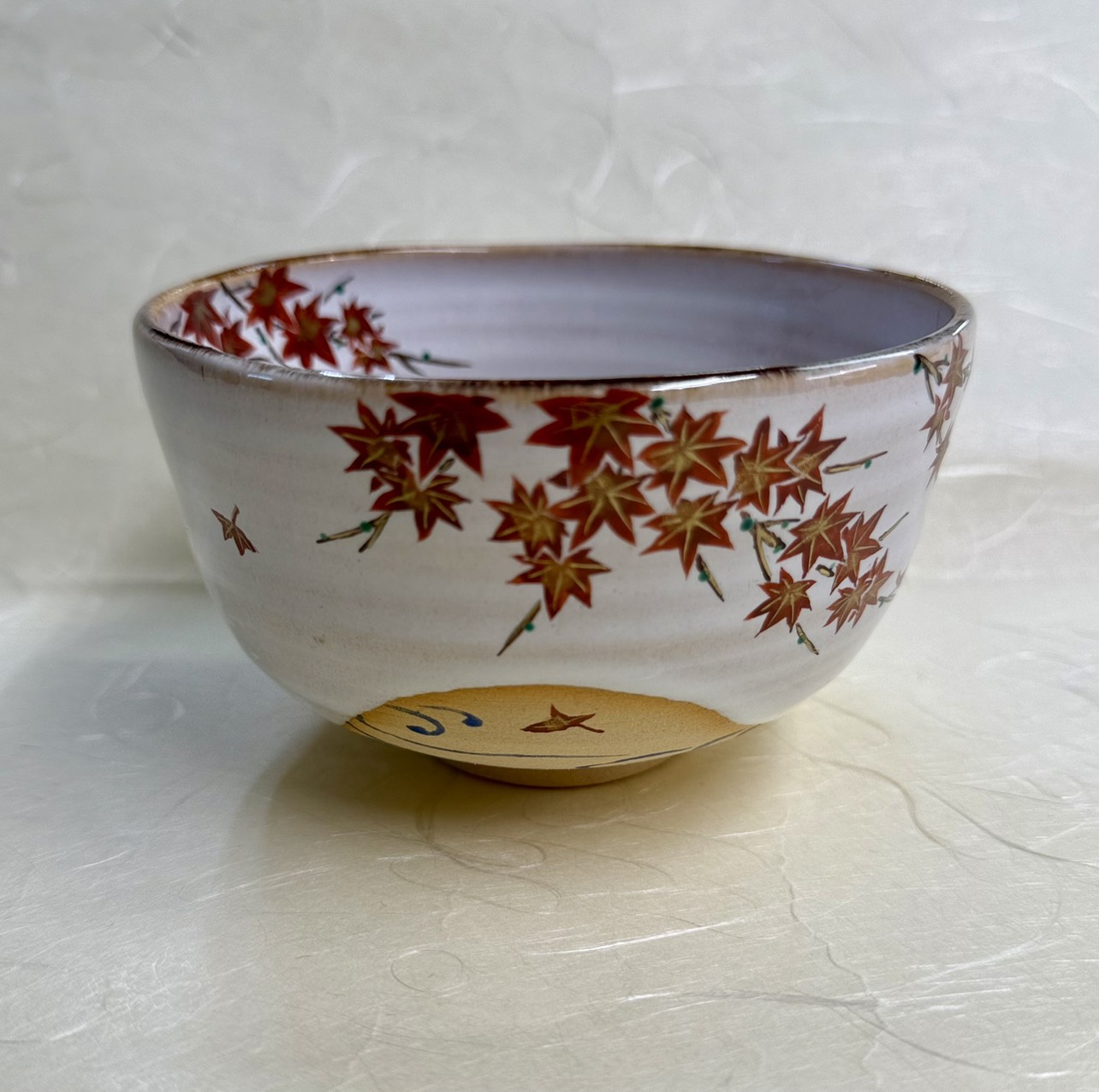茶碗　灰釉　紅葉絵　中村良二　桐箱