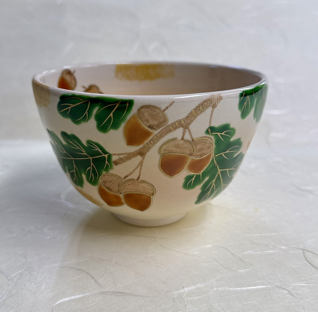 茶碗　色絵　どんぐり　加藤起楽　紙箱
